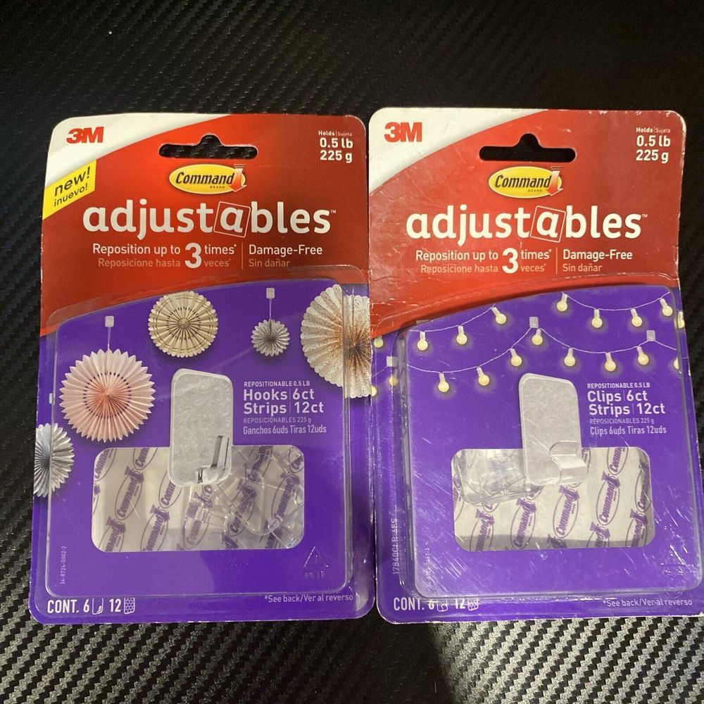 3M Command Adjustables Hooks and strips - 10 Per Package - Lot‎ of 2